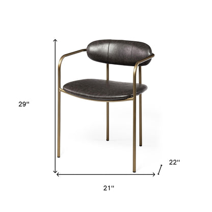 Set of Two Brown and Gold Upholstered Faux Leather Dining Arm Chairs