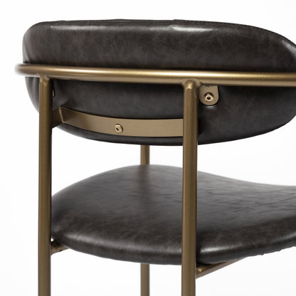 Set of Two Brown and Gold Upholstered Faux Leather Dining Arm Chairs