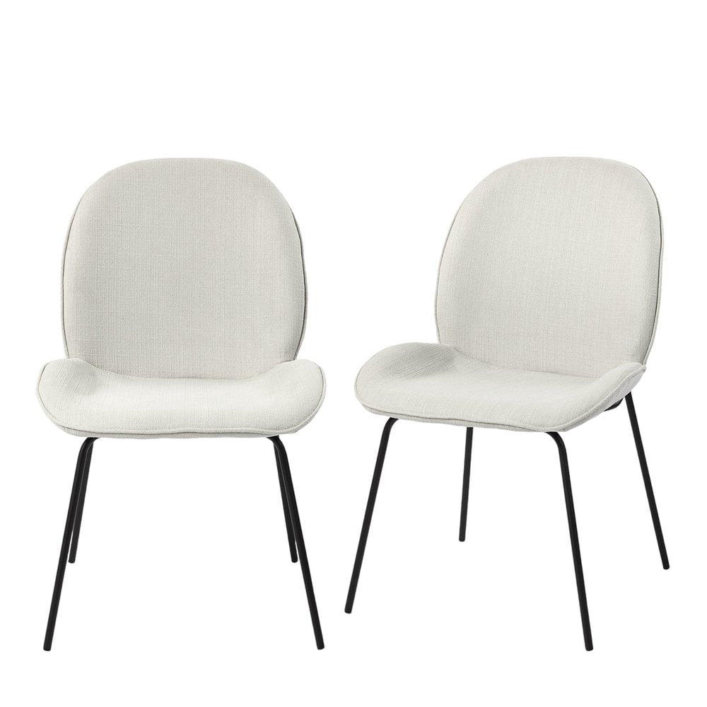 Set of Two White and Black Upholstered Fabric Dining Side Chairs