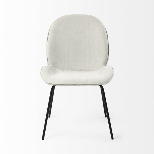 Set of Two White and Black Upholstered Fabric Dining Side Chairs