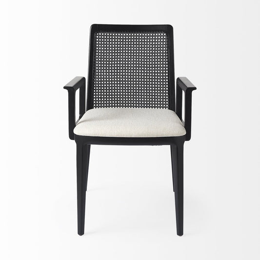 Cream And Black Upholstered Fabric Dining Arm Chair