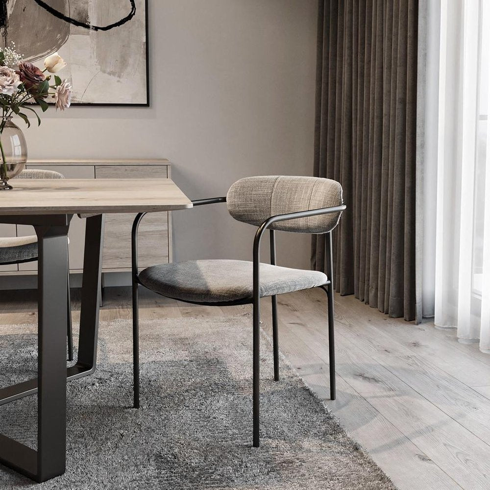 Gray and Black Fabric Dining Arm Chair