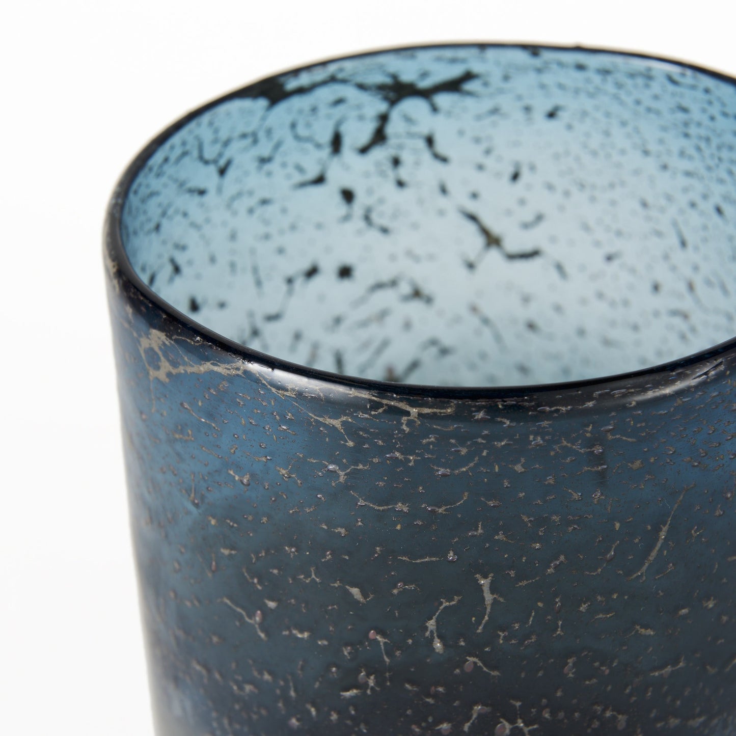 8" Blue And Gold Abstract Cylinder Crystal Glass Table Vase