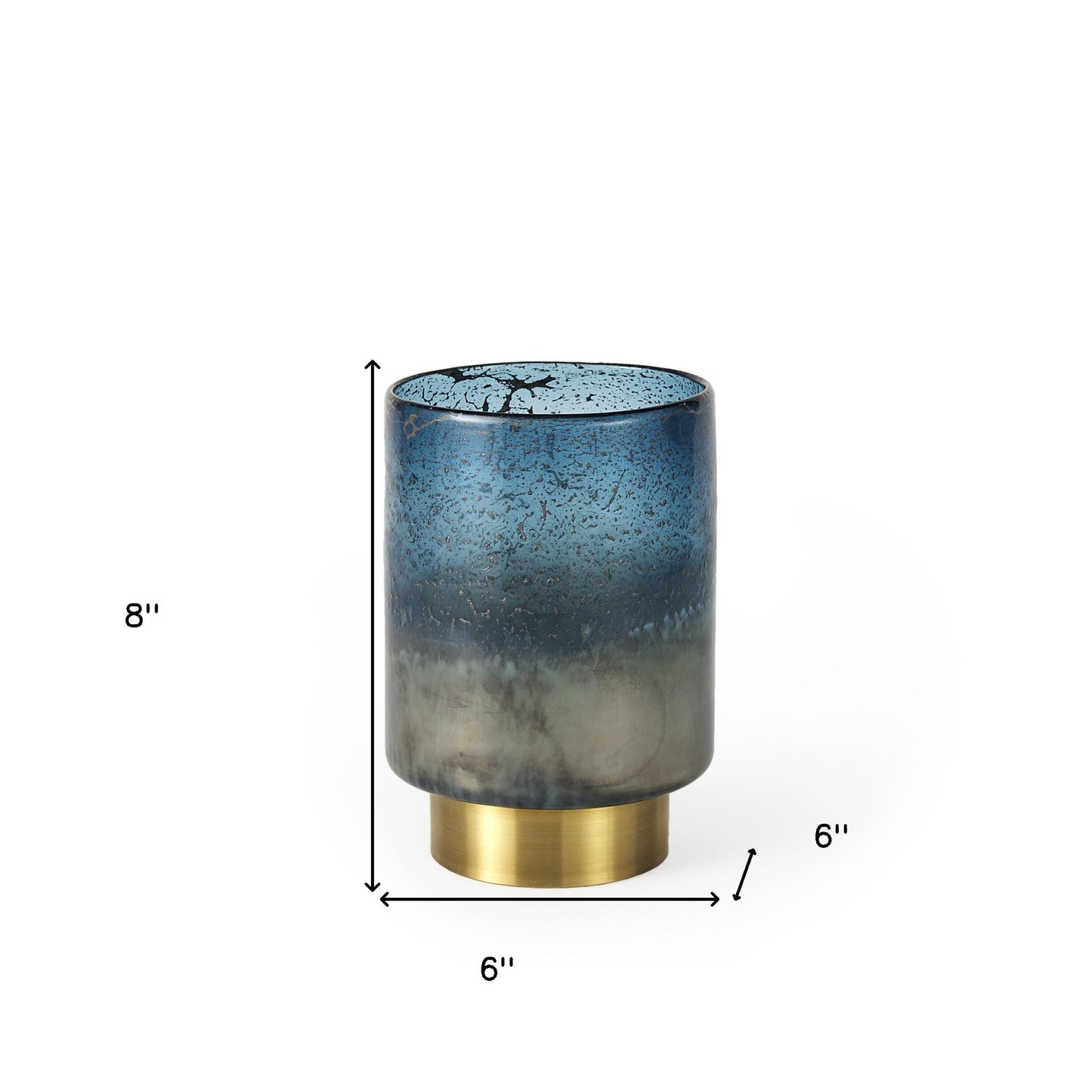 8" Blue And Gold Abstract Cylinder Crystal Glass Table Vase