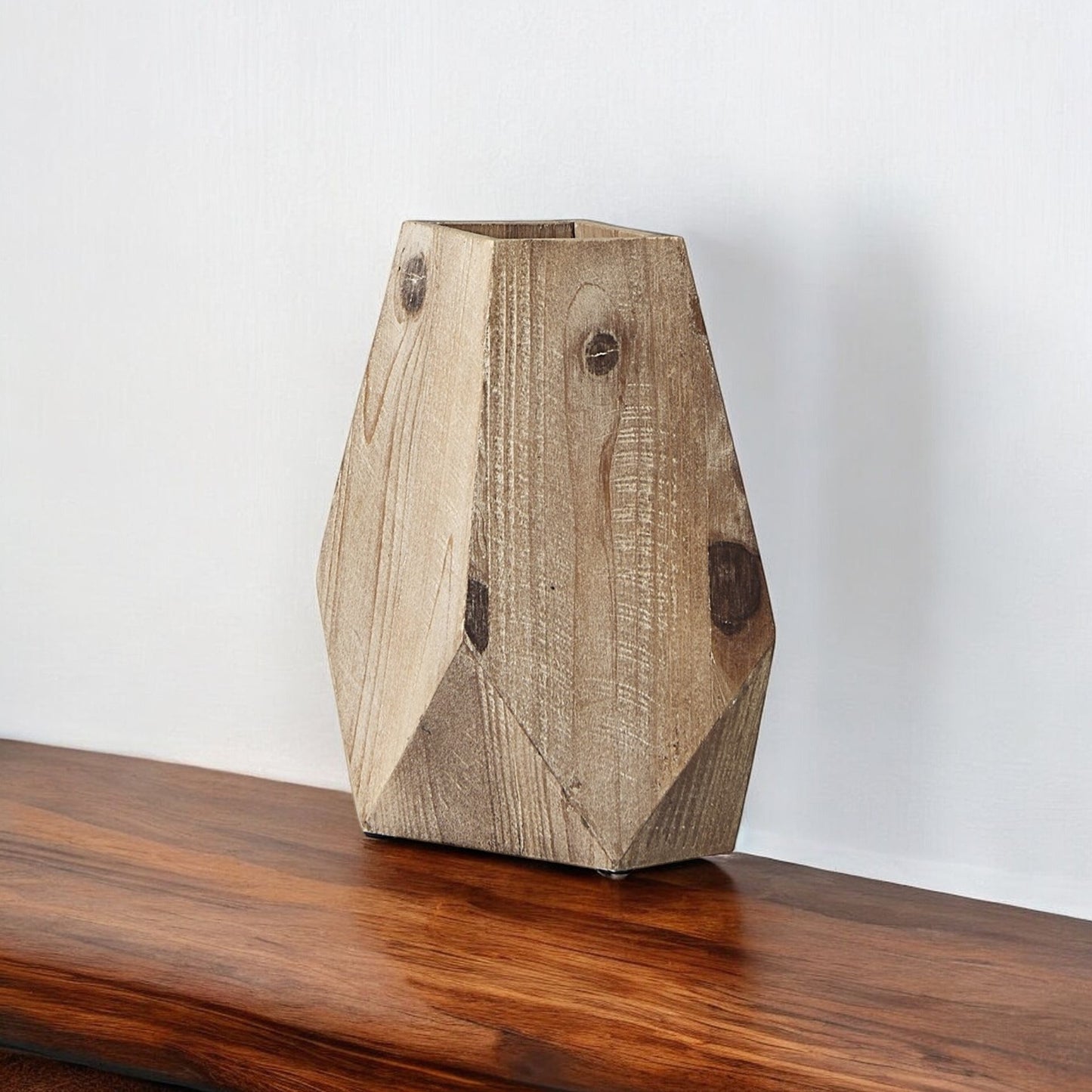 9" Natural Abstract Cylinder Solid Wood Table Vase