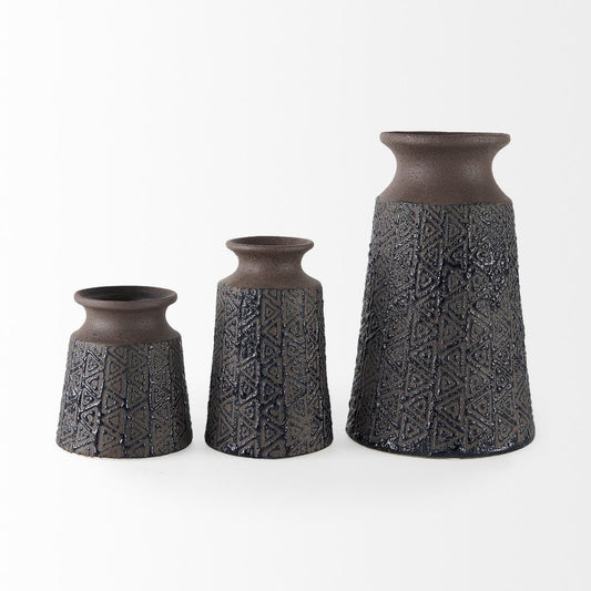 6" Brown Abstract Cylinder Ceramic Table Vase