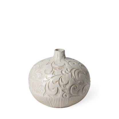8" White Abstract Cylinder Ceramic Table Vase