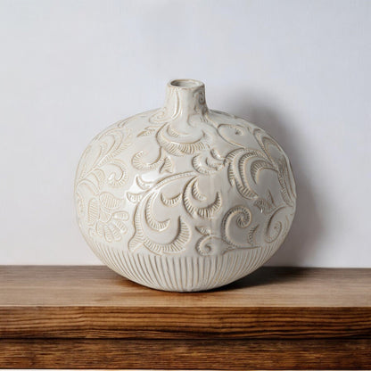 8" White Abstract Cylinder Ceramic Table Vase