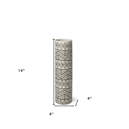 14" Cream Geometric Cylinder Ceramic Table Vase