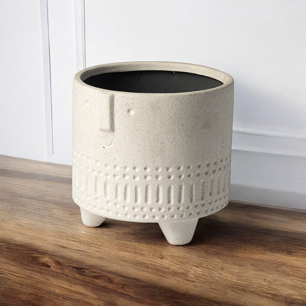 7" White Abstract Cylinder Ceramic Table Vase