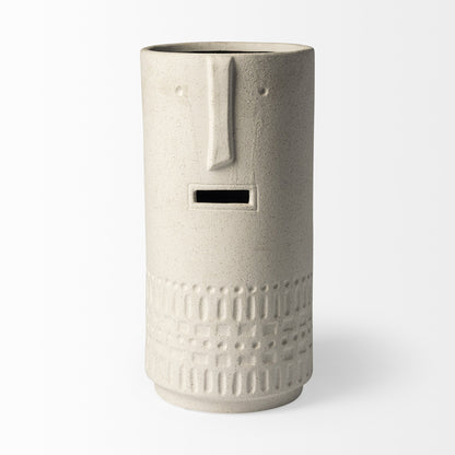 14" White Abstract Cylinder Ceramic Table Vase