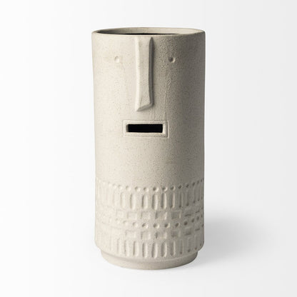 14" White Abstract Cylinder Ceramic Table Vase