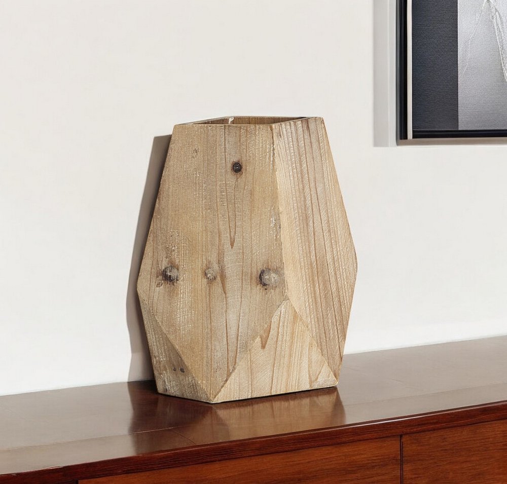 11" Natural Abstract Cylinder Solid Wood Table Vase