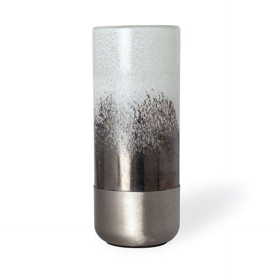 13" White Abstract Cylinder Crystal Glass Table Vase