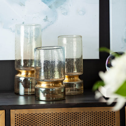 11" Gold Abstract Cylinder Crystal Glass Table Vase
