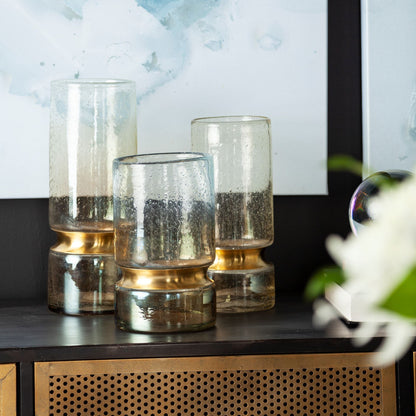 11" Gold Abstract Cylinder Crystal Glass Table Vase