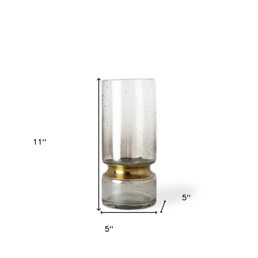 11" Gold Abstract Cylinder Crystal Glass Table Vase