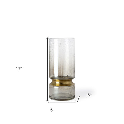 11" Gold Abstract Cylinder Crystal Glass Table Vase