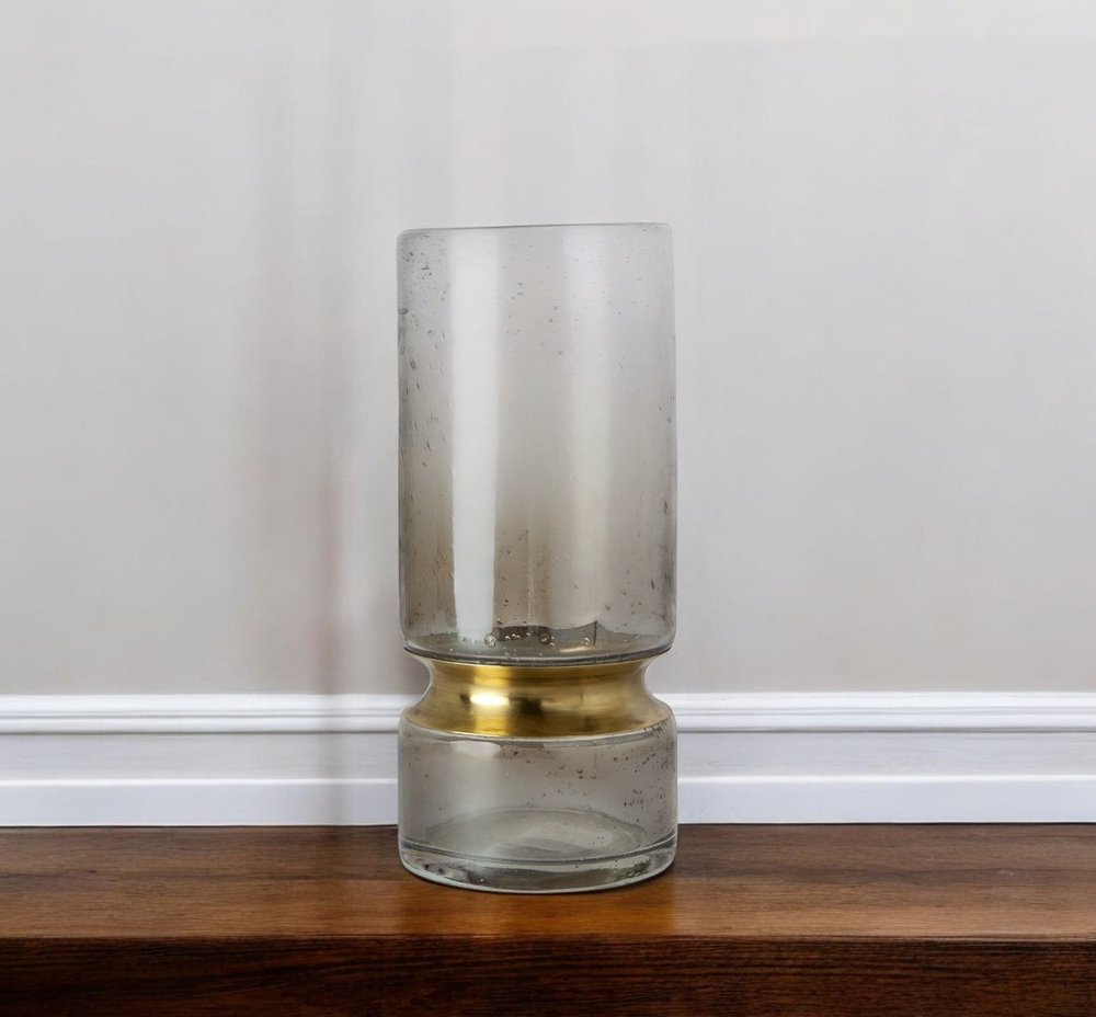 11" Gold Abstract Cylinder Crystal Glass Table Vase