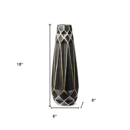 18" Black And Gold Abstract Cylinder Ceramic Table Vase