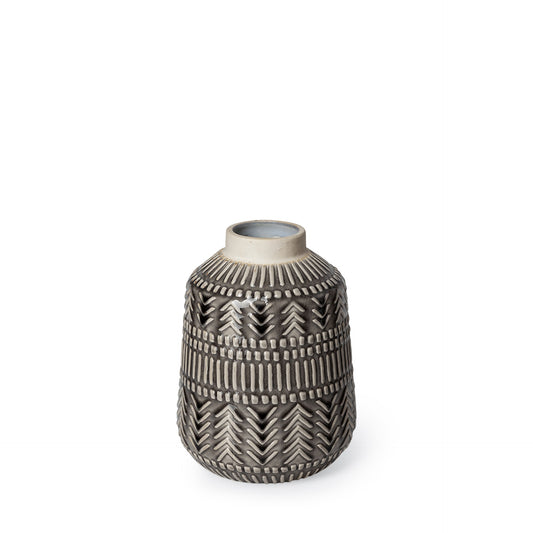 8" Gray Abstract Cylinder Ceramic Table Vase