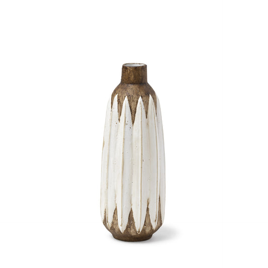 14" Brown And White Abstract Cylinder Ceramic Table Vase