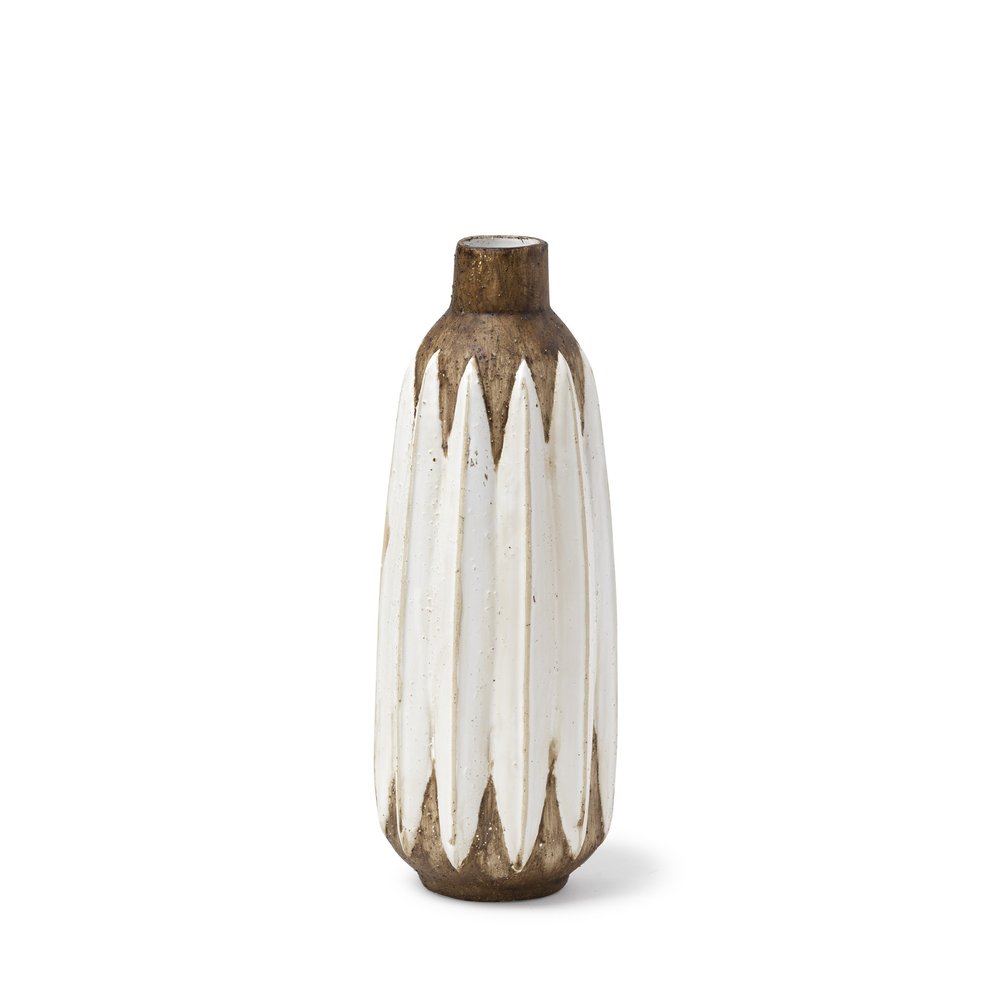 14" Brown And White Abstract Cylinder Ceramic Table Vase