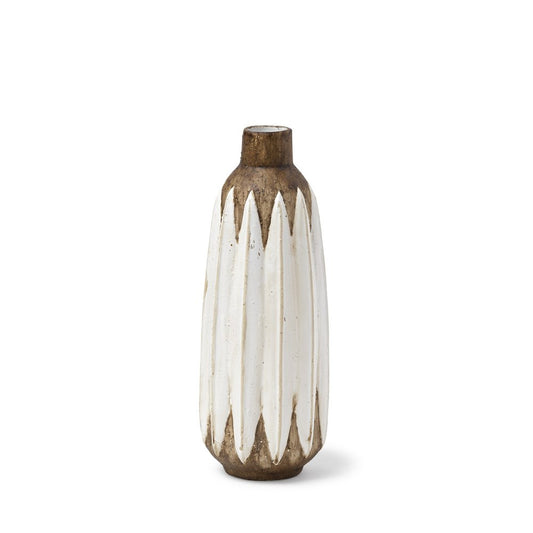 14" Brown And White Abstract Cylinder Ceramic Table Vase