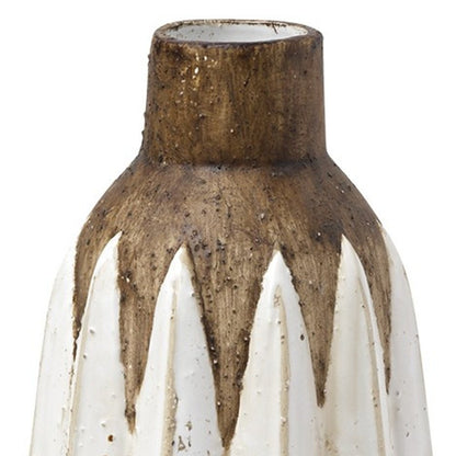 14" Brown And White Abstract Cylinder Ceramic Table Vase