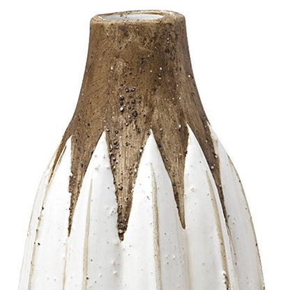 18" Brown And White Abstract Cylinder Ceramic Table Vase