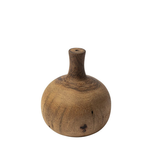 7" Brown Abstract Cylinder Solid Wood Table Vase