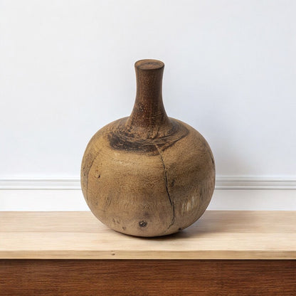 8" Brown Abstract Cylinder Solid Wood Table Vase