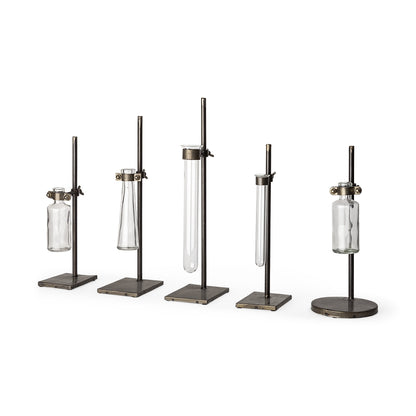 Set of Two Dark Brown Abstract Cylinder Metal Table Vase