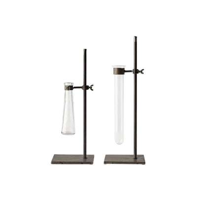 Set of Two Dark Brown Abstract Metal Cylinder Table Vases