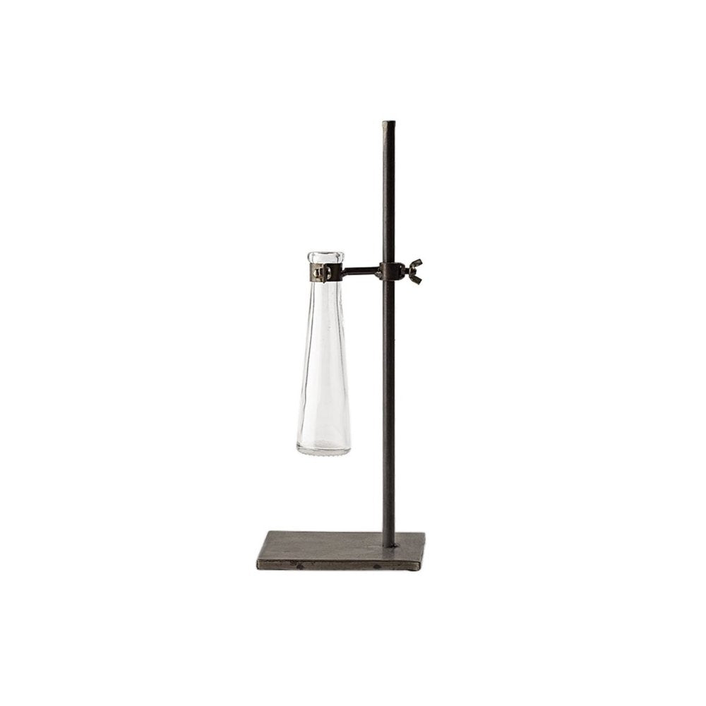 Set of Two Dark Brown Abstract Metal Cylinder Table Vases