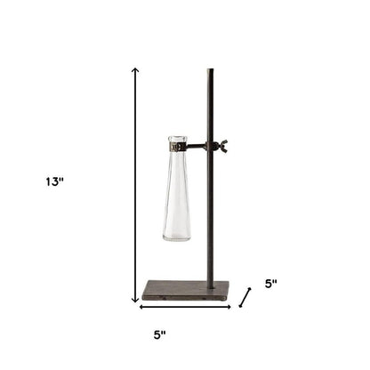 Set of Two Dark Brown Abstract Metal Cylinder Table Vases