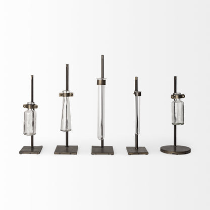 Set of Two Dark Brown Abstract Cylinder Metal Table Vase