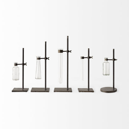 Set of Two Dark Brown Abstract Metal Cylinder Table Vases