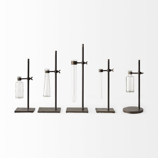 Set of Two Dark Brown Abstract Metal Cylinder Table Vases