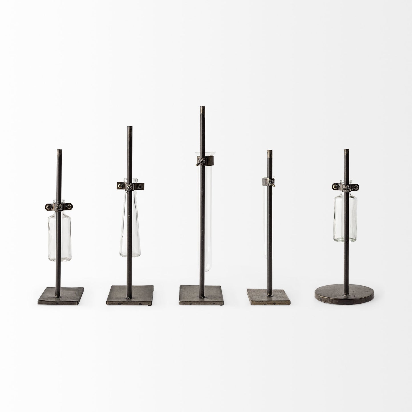 Set of Two Dark Brown Abstract Cylinder Metal Table Vase