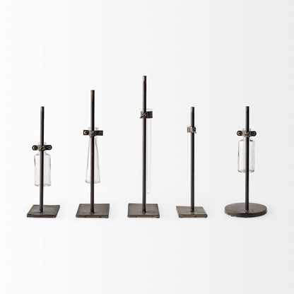 Set of Two Dark Brown Abstract Cylinder Metal Table Vase