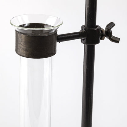 Set of Two Dark Brown Abstract Metal Cylinder Table Vases