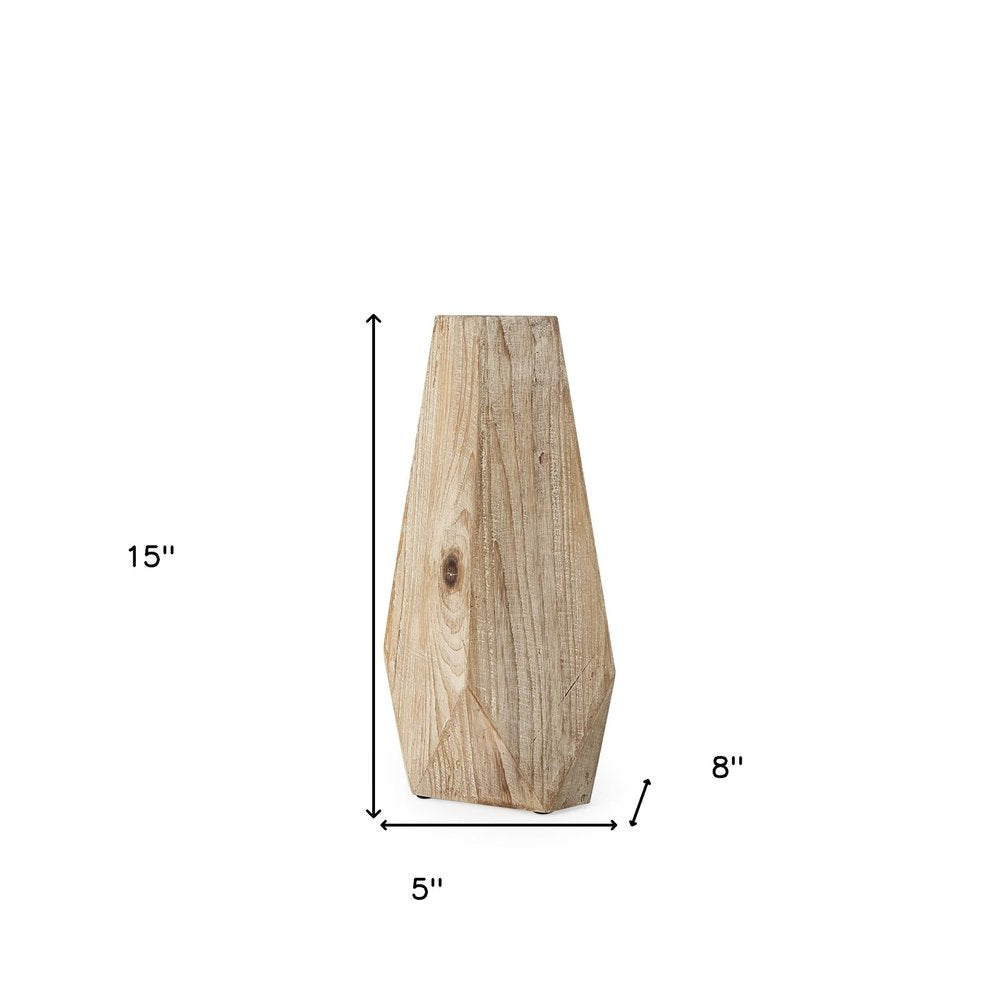 15" Natural Abstract Cylinder Solid Wood Table Vase