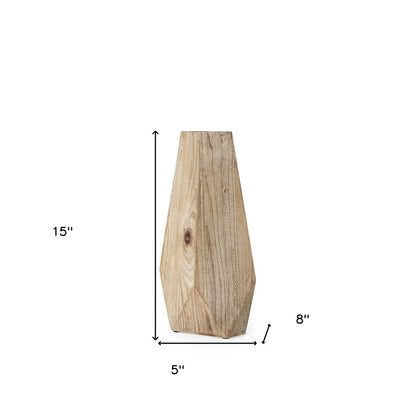 15" Natural Abstract Cylinder Solid Wood Table Vase