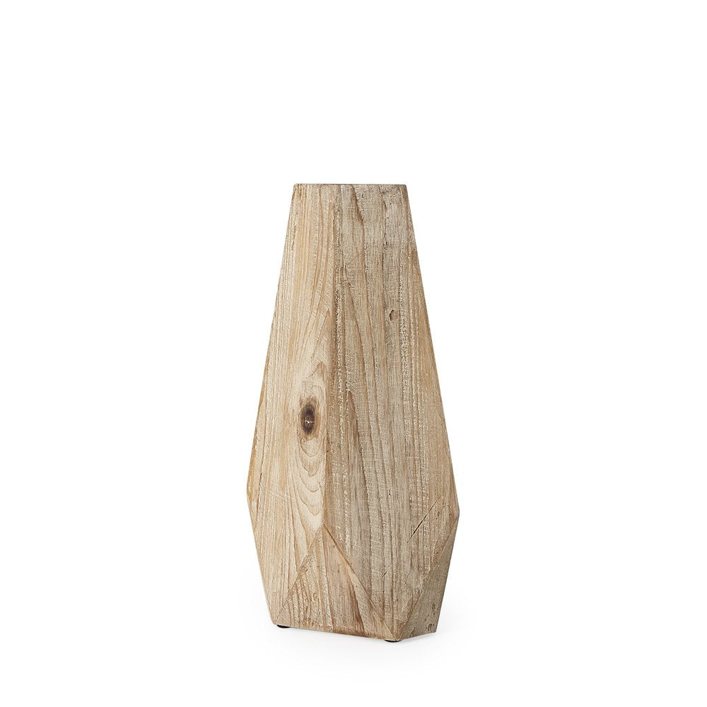 15" Natural Abstract Cylinder Solid Wood Table Vase