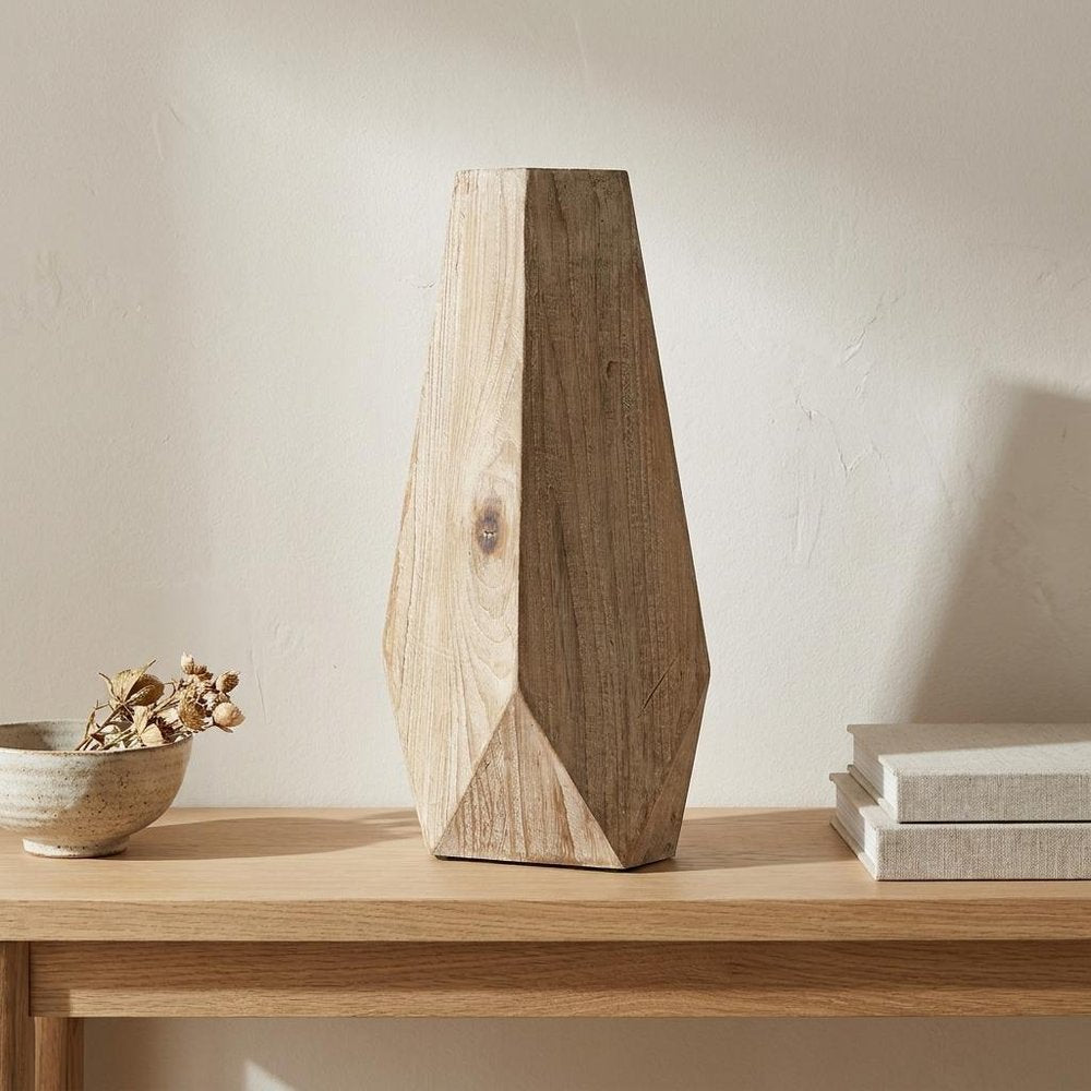 15" Natural Abstract Cylinder Solid Wood Table Vase
