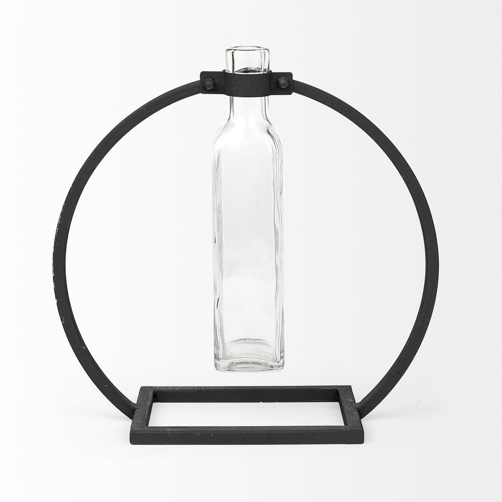 10" Black Abstract Cylinder Metal Table Vase