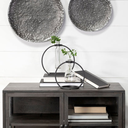 10" Black Abstract Cylinder Metal Table Vase