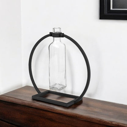 10" Black Abstract Cylinder Metal Table Vase