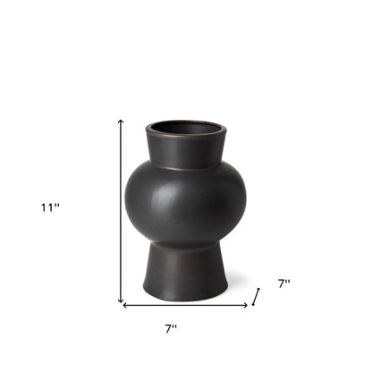 11" Black Abstract Cylinder Ceramic Table Vase
